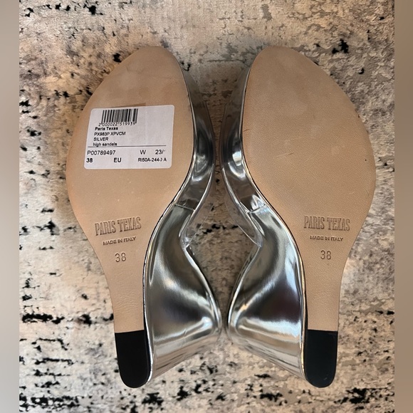 Paris Texas Lidia Metallic Leather Mules  Silver Cinderella Wedge - Picture 6 of 6